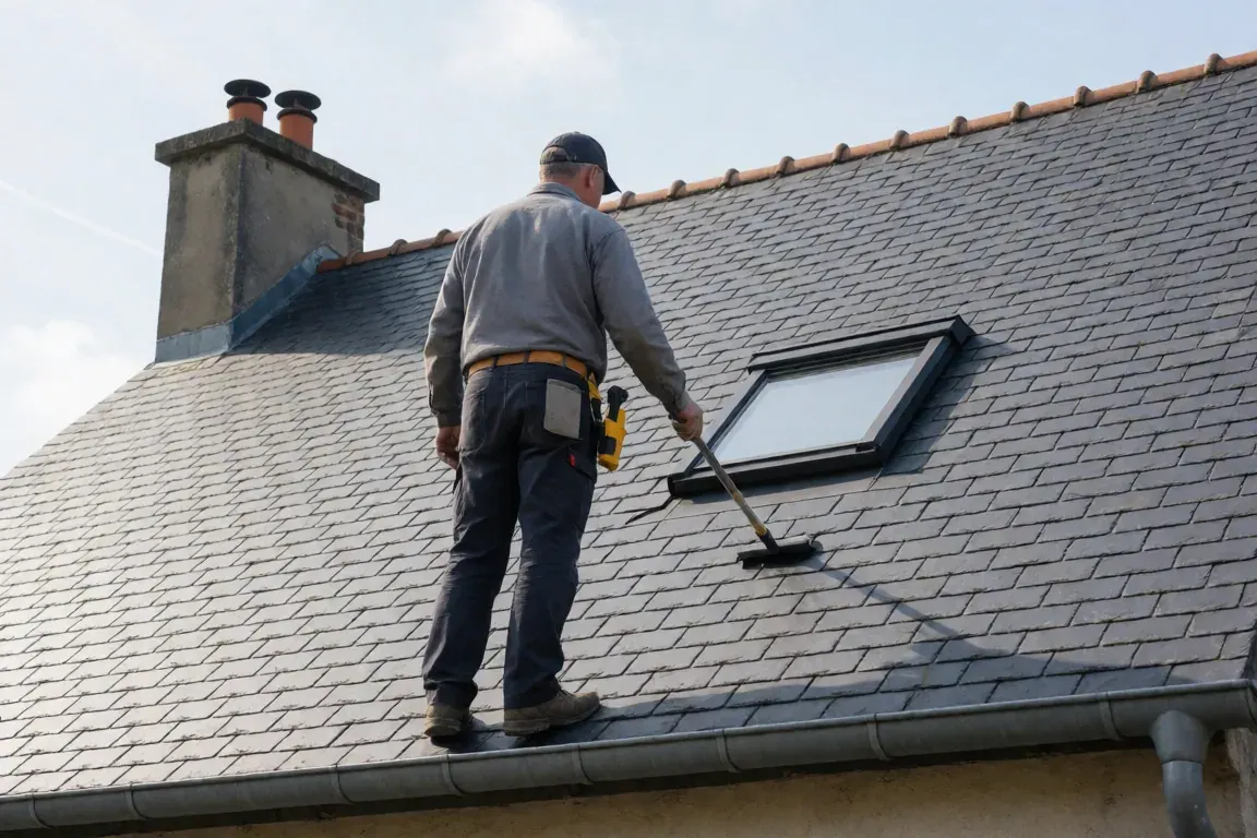 Couvreur observant une toiture